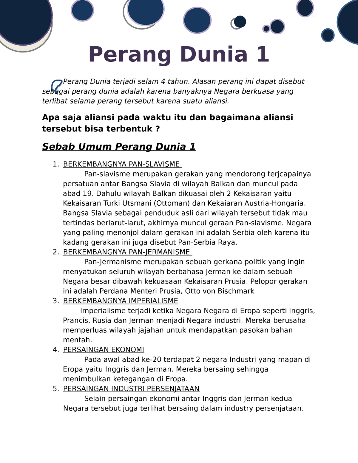 Perang Dunia 1 - Alasan Perang Ini Dapat Disebut Sebagai Perang Dunia ...