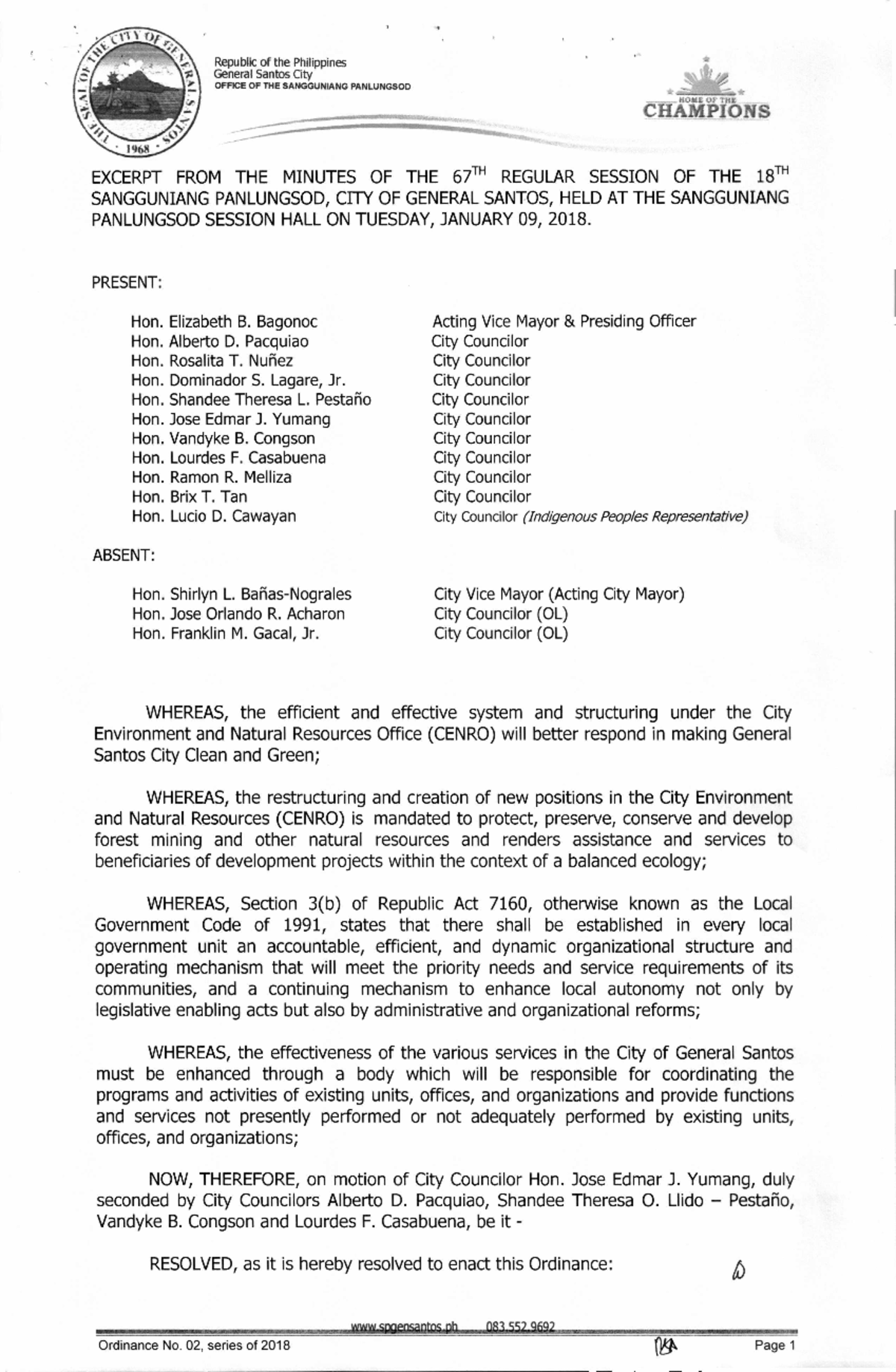 Ordinance Creating Cenro - Republic of the Philippines General Santos ...