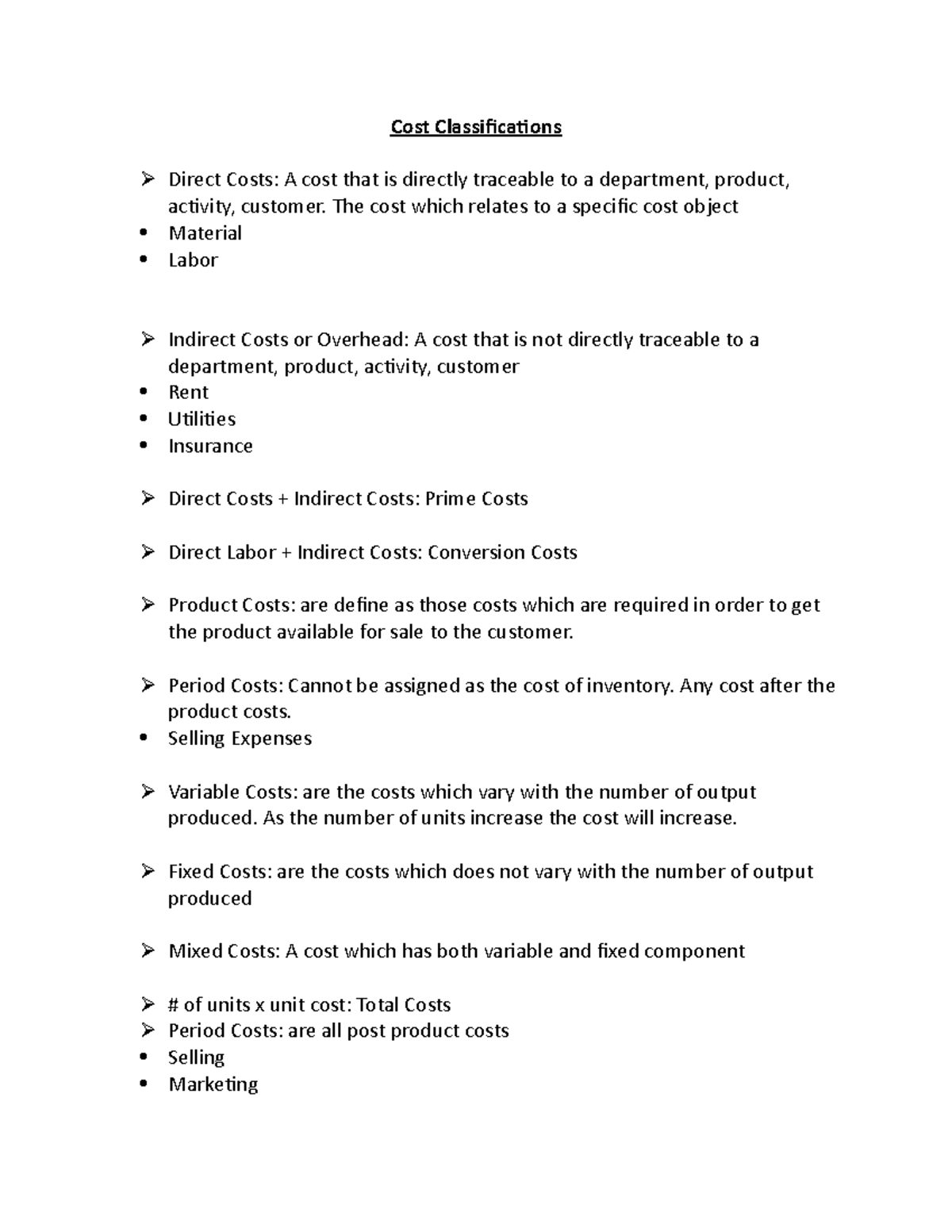 Chapter 1 and 2 - Cost Classifications Direct Costs: A cost that is ...