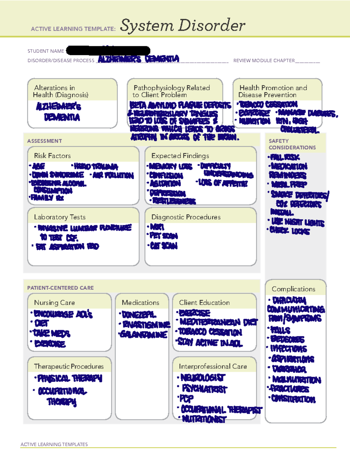 Alzheimer s Disease System Disorder Template