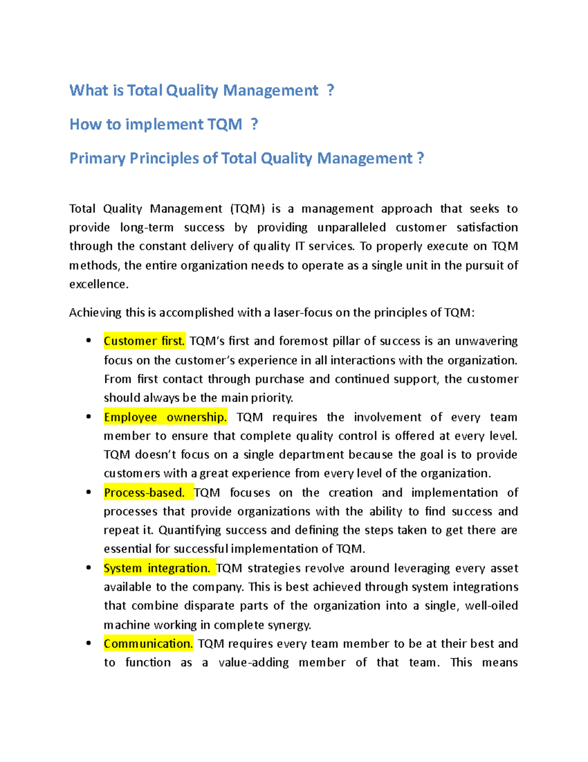 What is Total QWPS Office What is Total Quality Management? How to