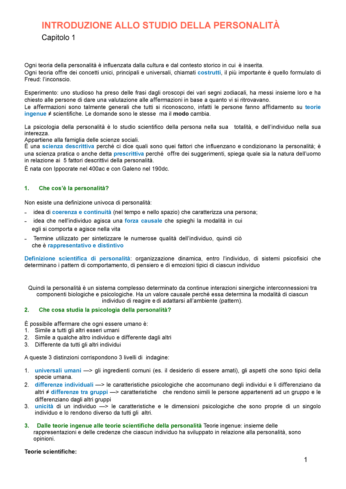 Psicologia della personalità - Ogni teoria della personalità è