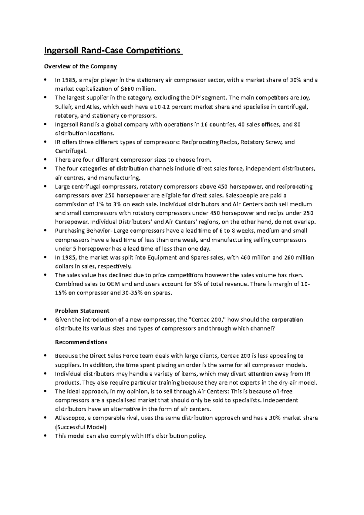 MM decision Sheet Ingersoll RandCase Competitions Overview of the