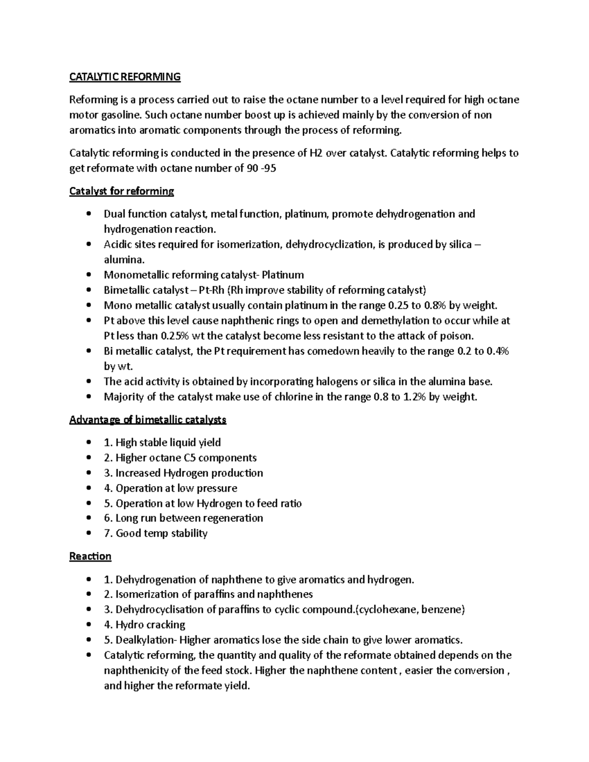 Catalytic reforming and Alkylation - CATALYTIC REFORMING Reforming is a ...