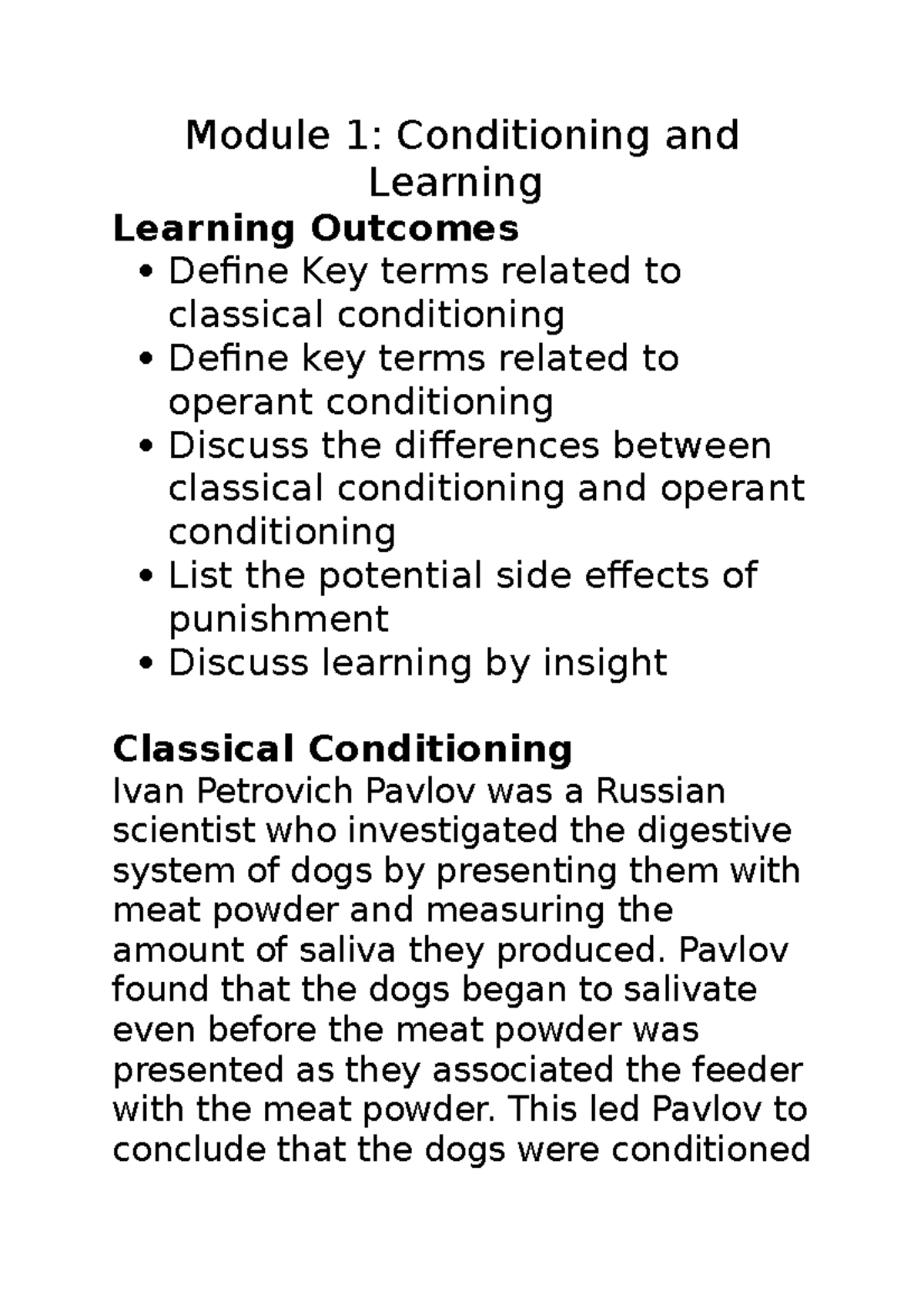 Conditioning And Learning - Module 1: Conditioning And Learning ...