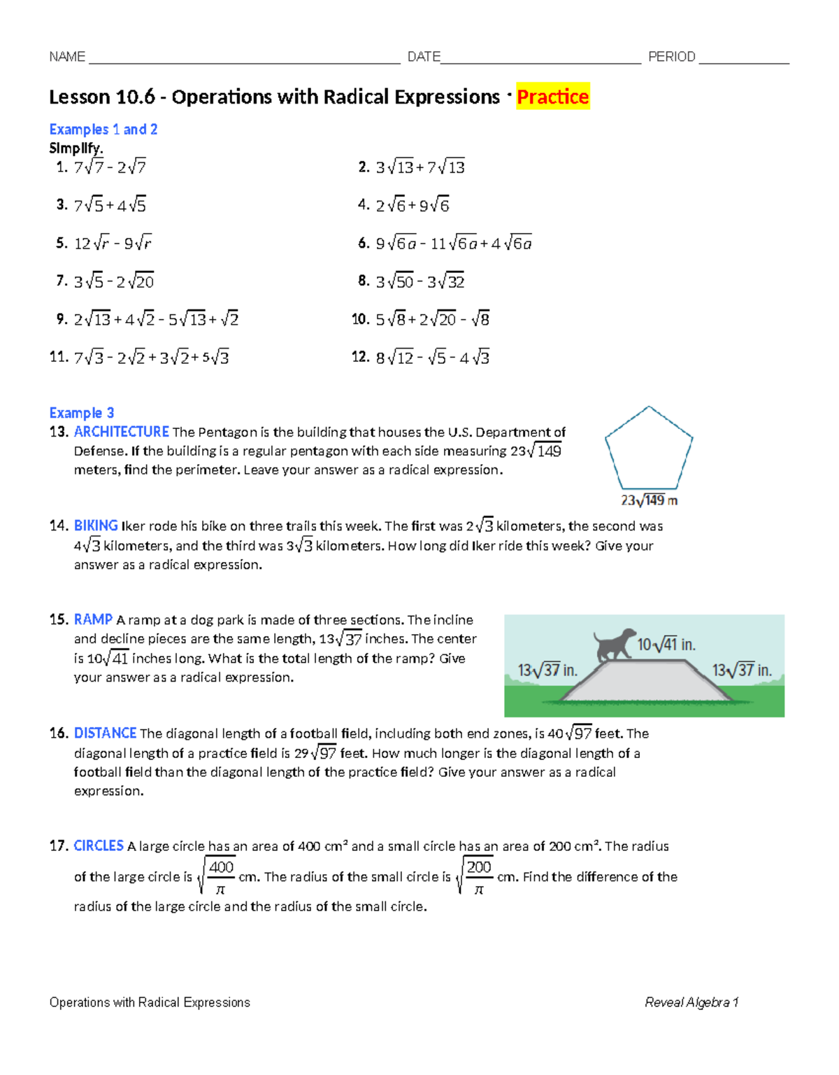 Lesson 10.6 - Practice - Operations with Radical Expressions ⸱ Practice ...