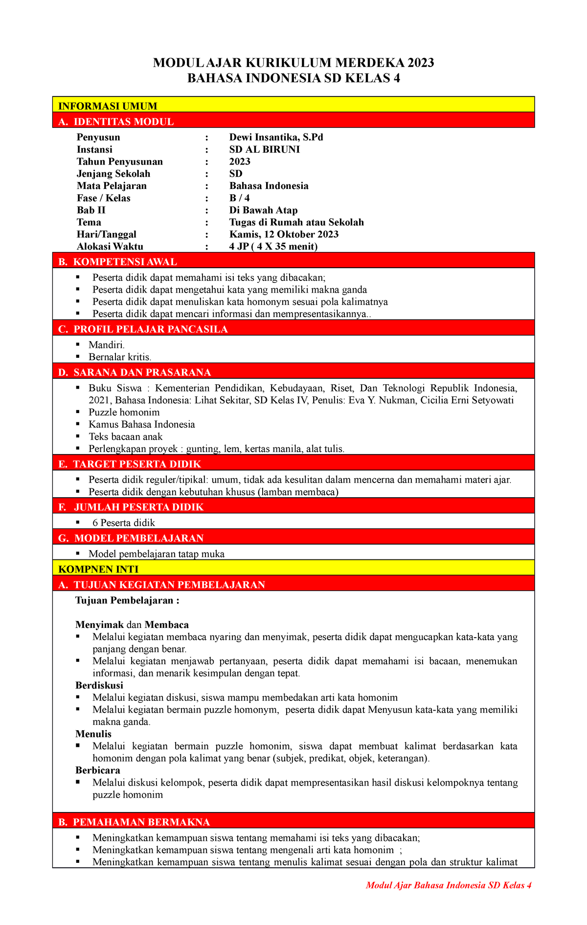 2. Modul Ajar B.Indo BAB 2 Kelas 4 - MODUL AJAR KURIKULUM MERDEKA 2023 ...