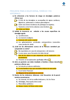 Preguntas- Examen Final TOR IV - PREGUNTAS TEMA 4: DOLOR DORSAL, TORÁCICO Y  FXS VERTEBRALES En - Studocu