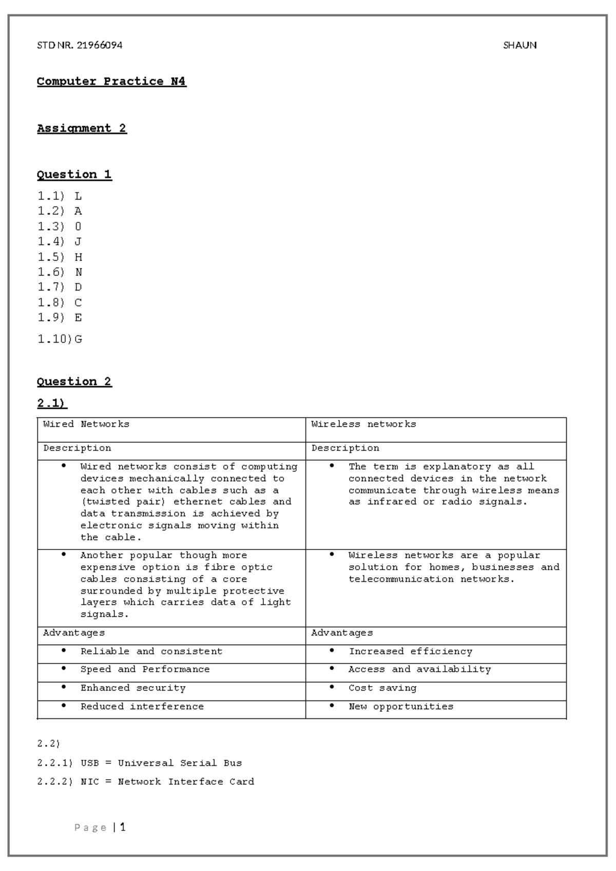 Computer Practice N4 Assignment 2 Question 1 And 2 - STD NR. 21966094 ...