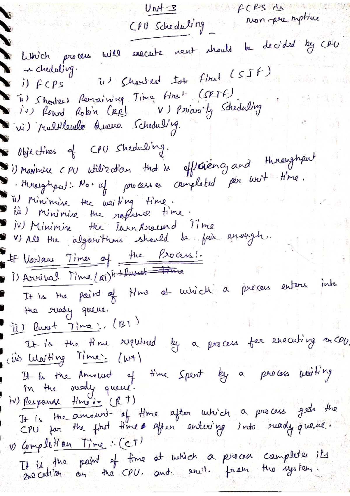 Cpu scheduling handwritten notes - Operating Systems - Studocu