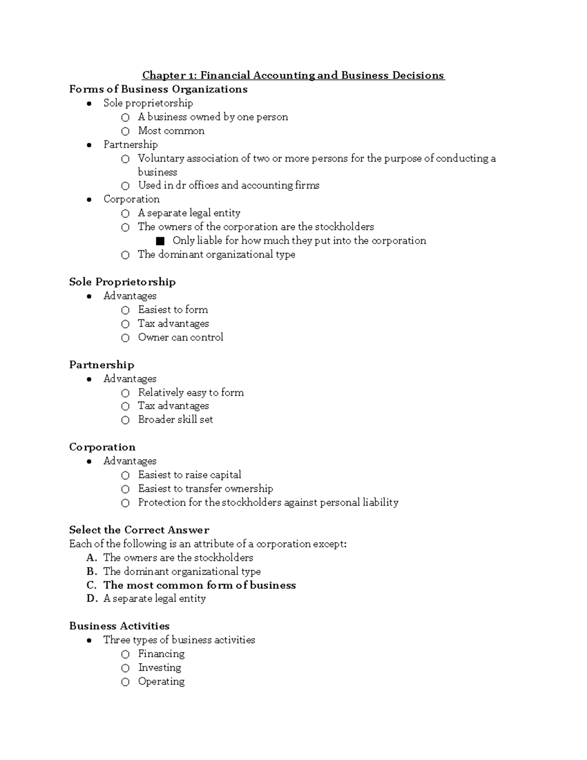 Chapter 1 Financial Accounting And Business Decisions - Acct 211 - BU ...