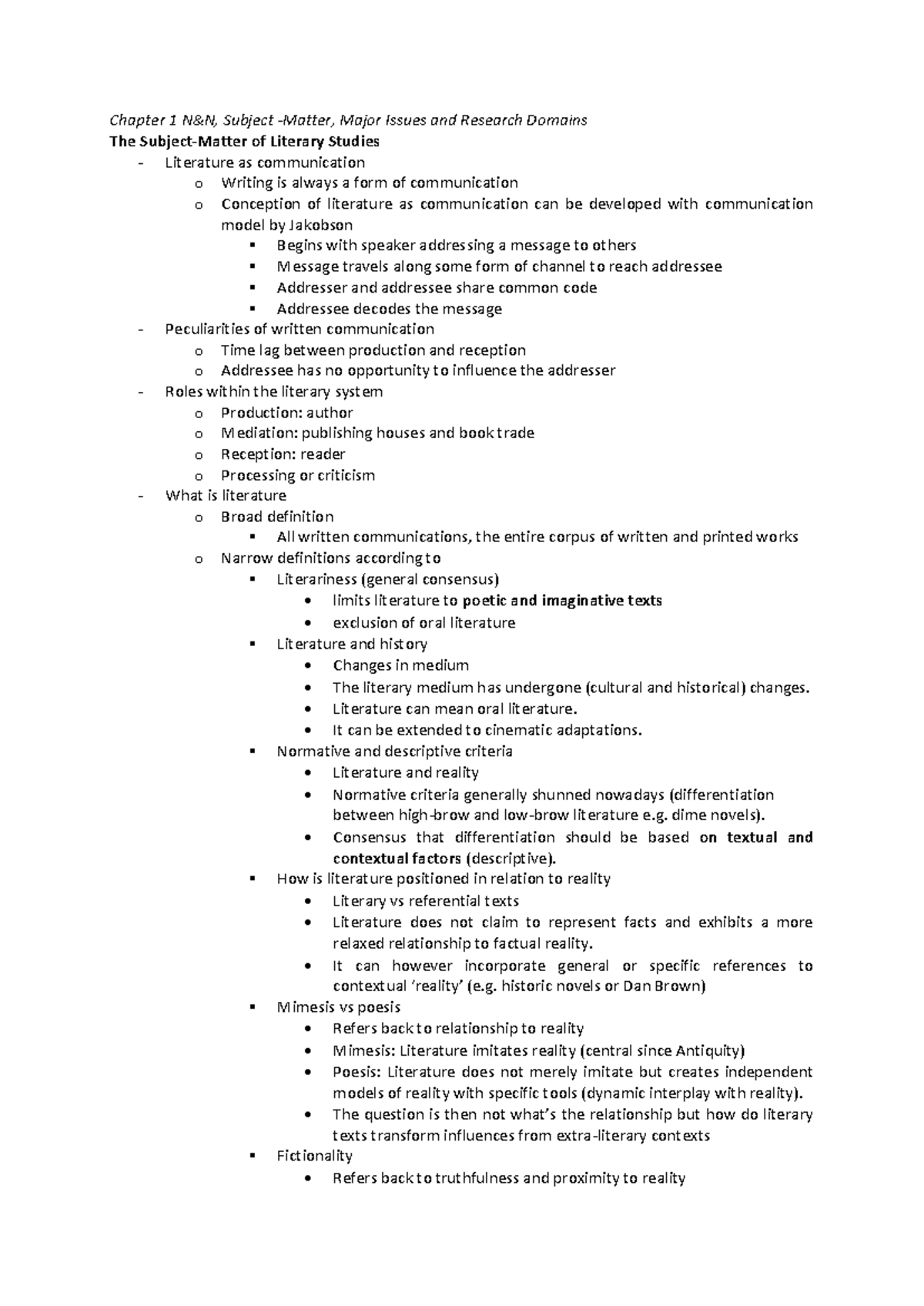 Nünning Zusammenfassung - Chapter 1 N&N, Subject - Matter, Major Issues ...