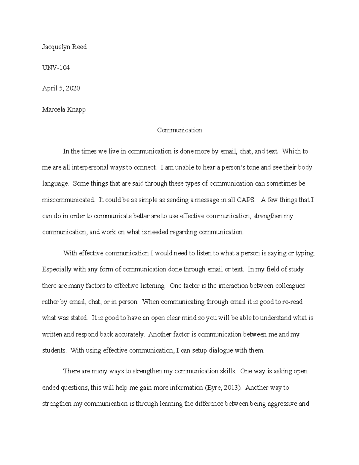 student essay about communication