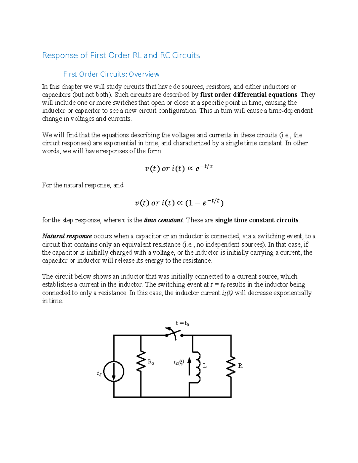 Notes - Basic Electrical Engineering - ####### Response of First Order ...