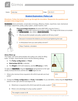 Lesly Loja Pulley Lab Physic Science Studocu