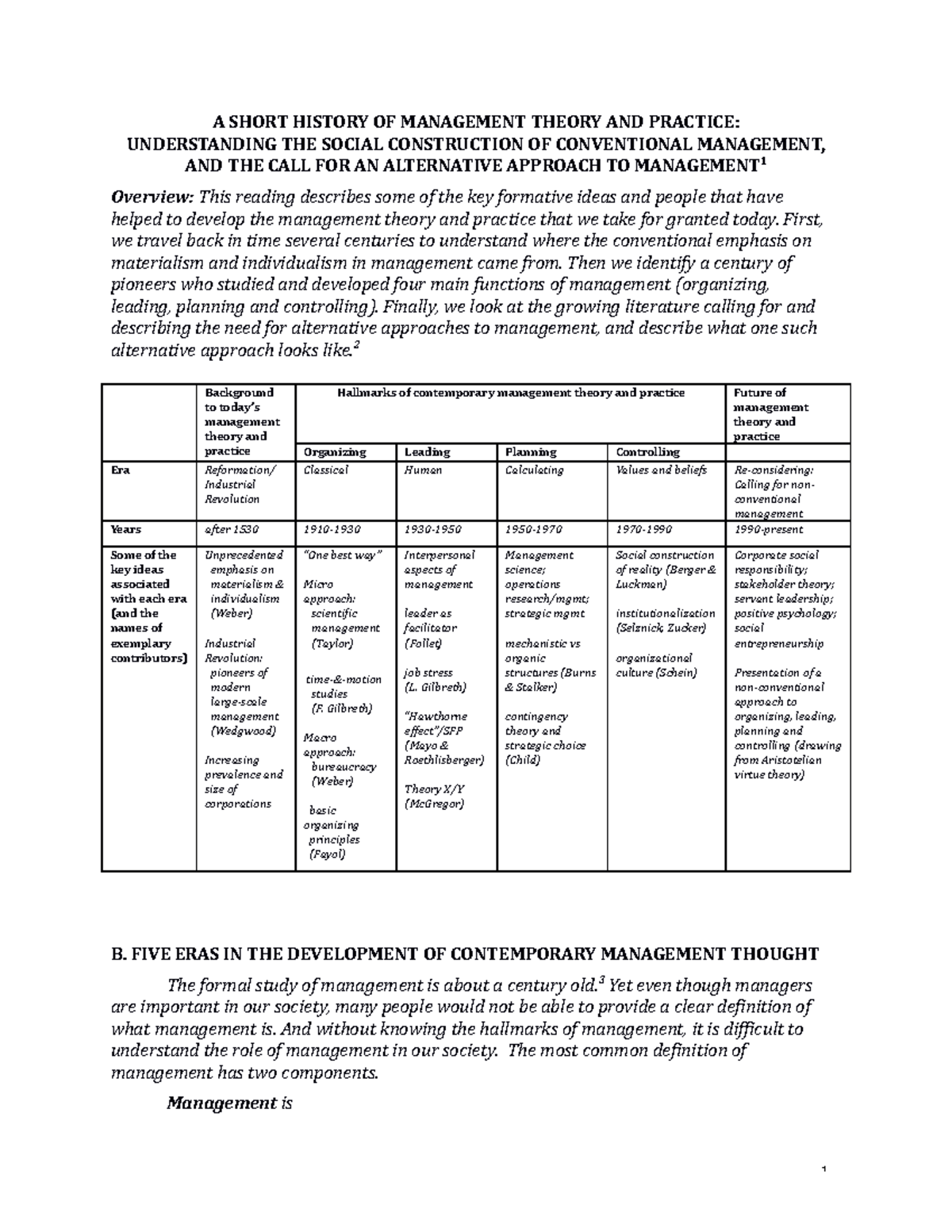History - course information - A SHORT HISTORY OF MANAGEMENT THEORY AND ...