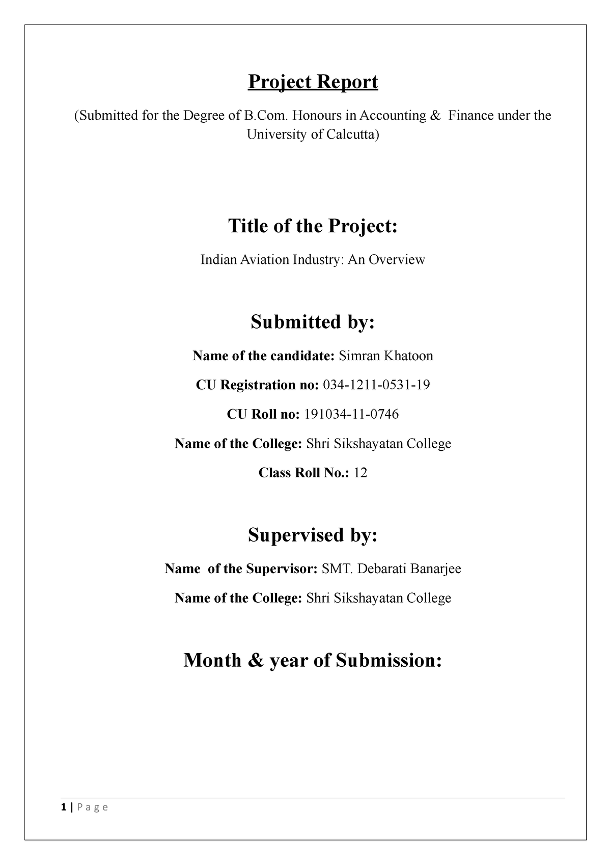 Aviation final project - Project Report (Submitted for the Degree of B ...