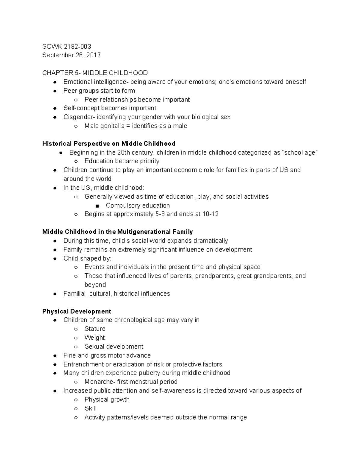 Chapter 5- Middle Childhood - SOWK September 26, 2017 CHAPTER MIDDLE ...
