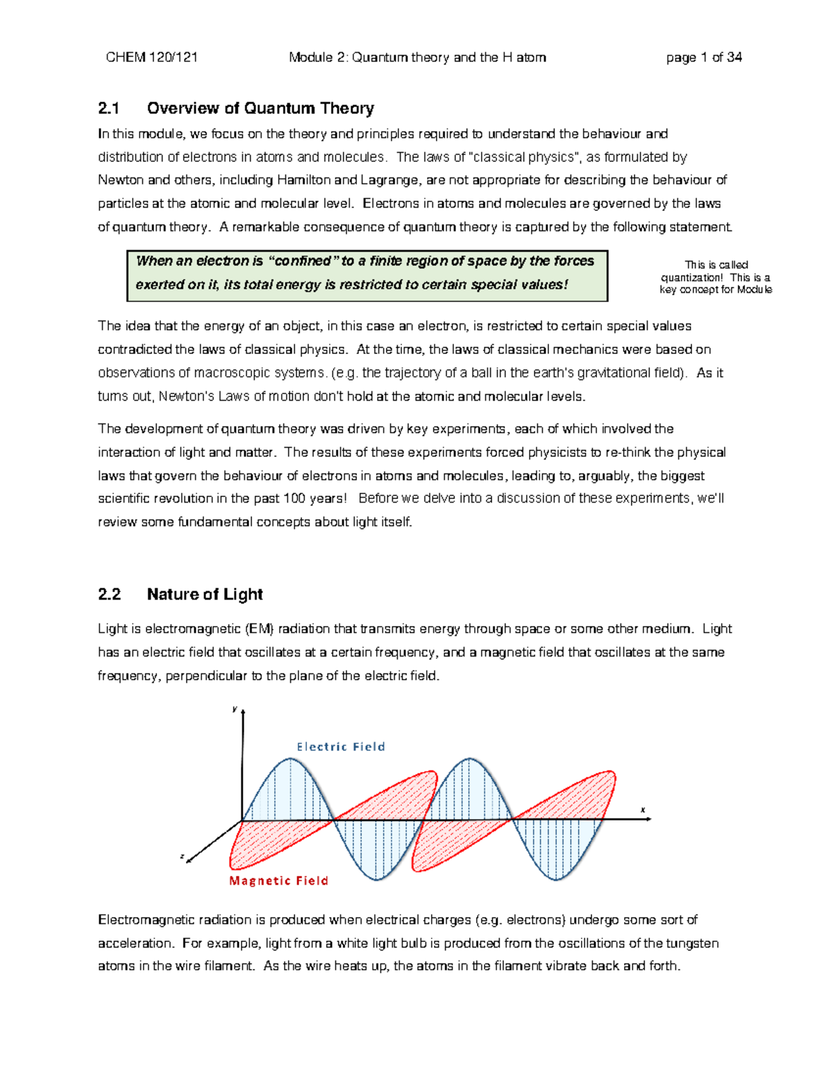 Module 2-F23-final - 2 .1 Overview of Quantum Theory In this module, we ...