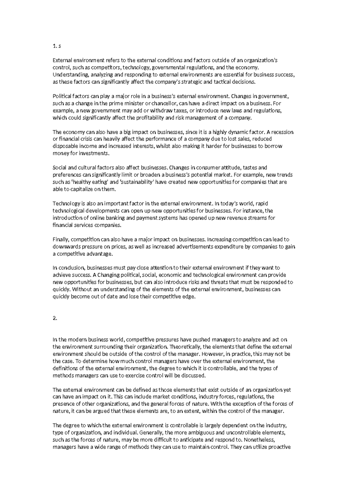 environmental science - s External environment refers to the external ...