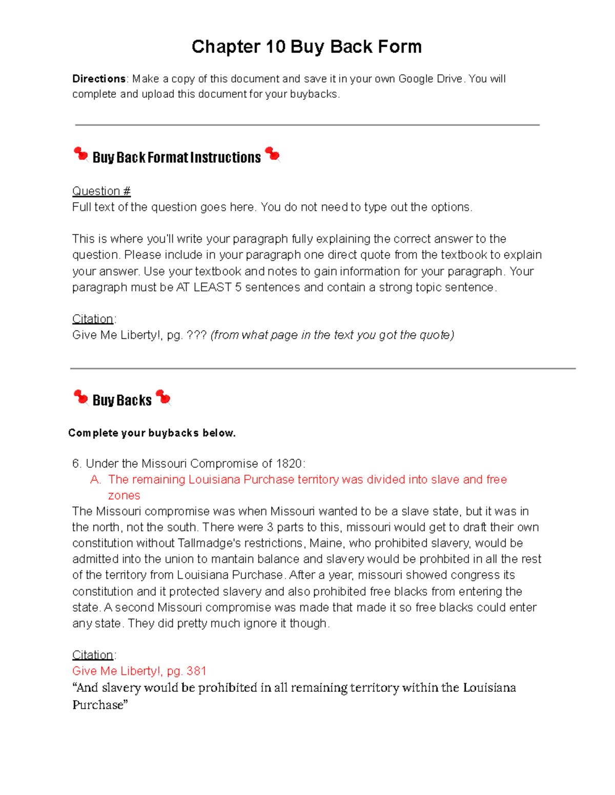 Chapter 10 Buy Back Form - Chapter 10 Buy Back Form Directions: Make a ...