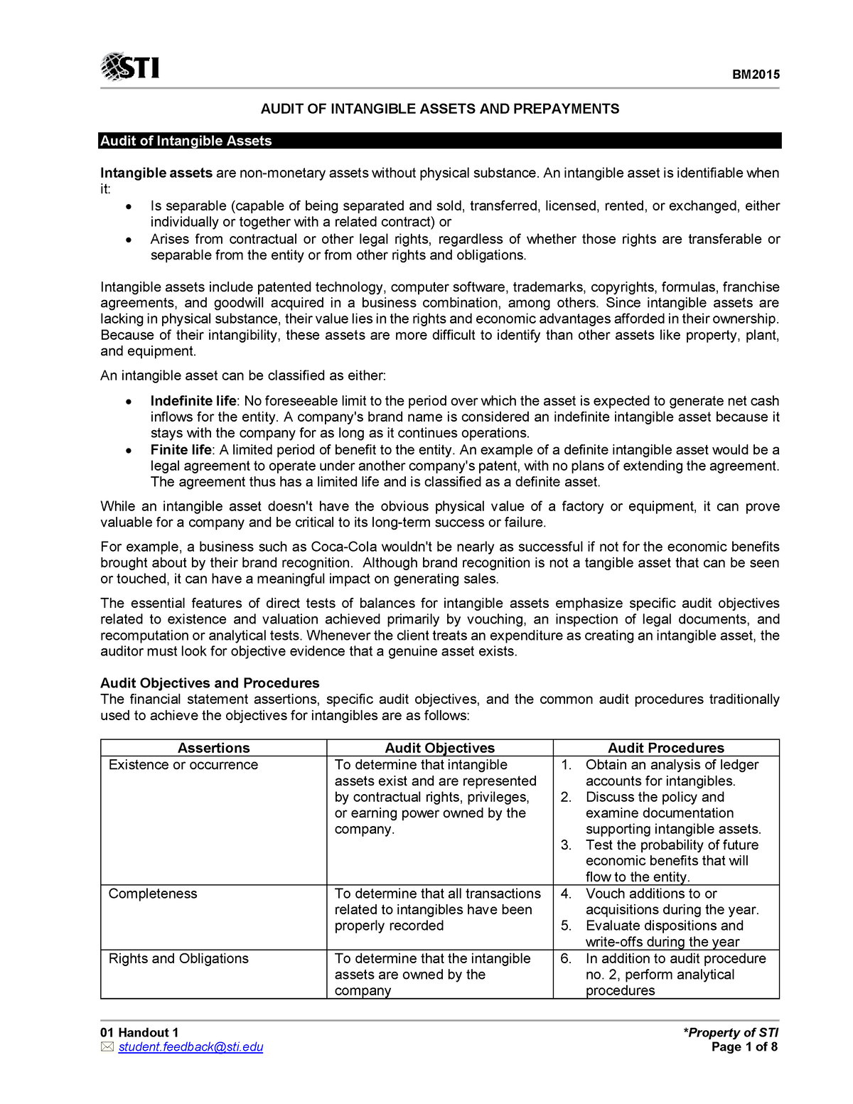 01 Handout 1(11) - Auditing - 01 Handout 1 *Property Of STI AUDIT OF ...