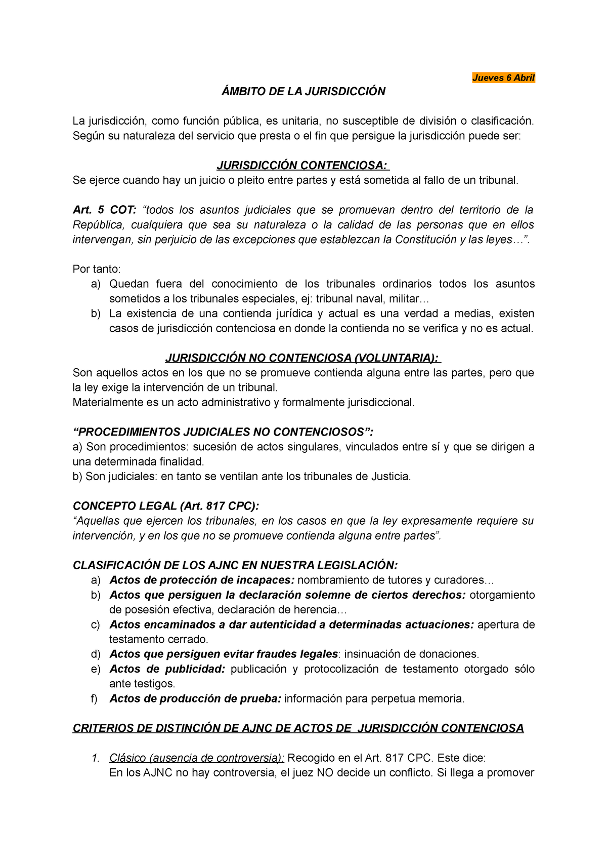 RESU Proce 3 - Jueves 6 Abril ÁMBITO DE LA JURISDICCIÓN La Jurisdicción ...