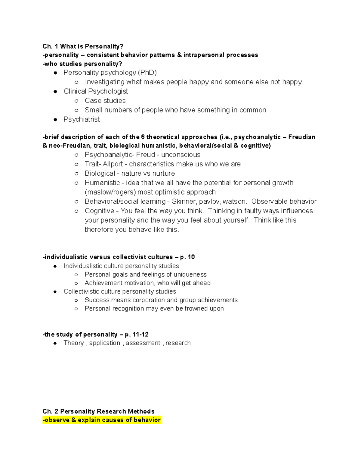 Psych 351 Study Guide Exam 1 - Ch. 1 What Is Personality? -personality ...