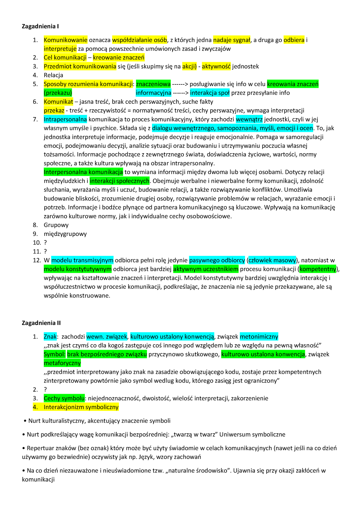 Komunikacja Spoleczna - Notatki Do Egzaminu - Zagadnienia I 1 ...