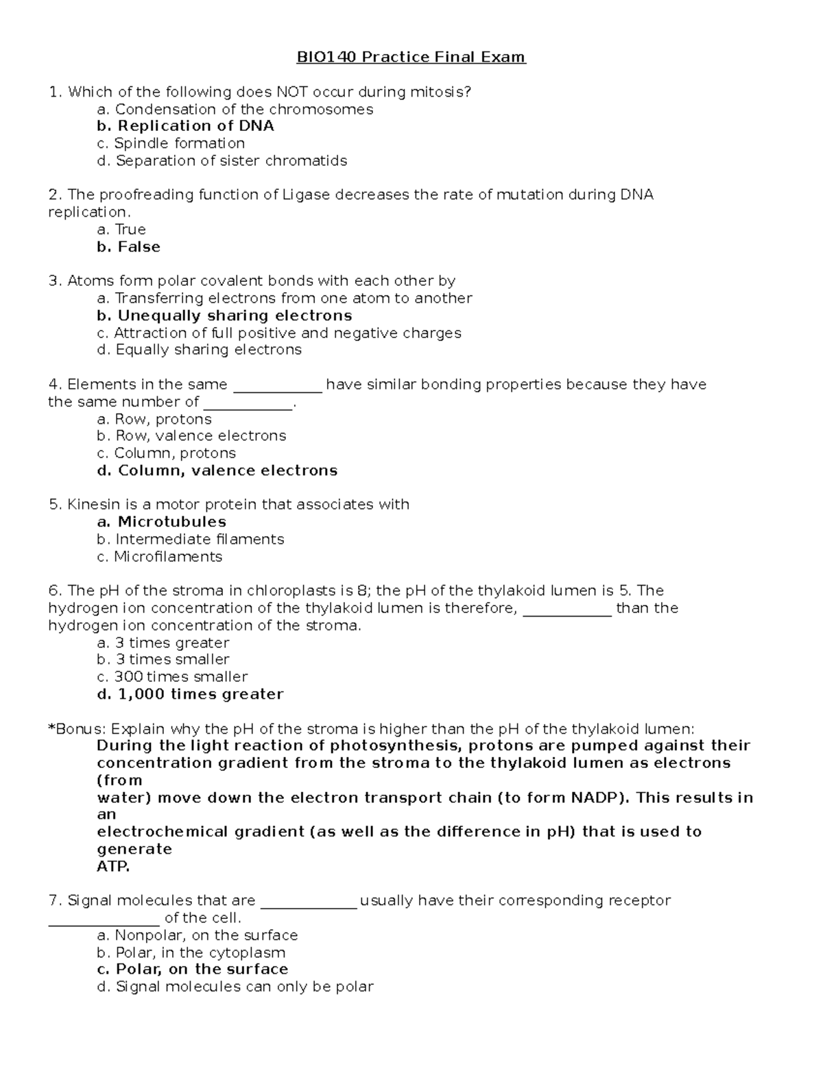 BIO140 Practice Final Exam Fall22-KEY - BIO140 Practice Final Exam ...