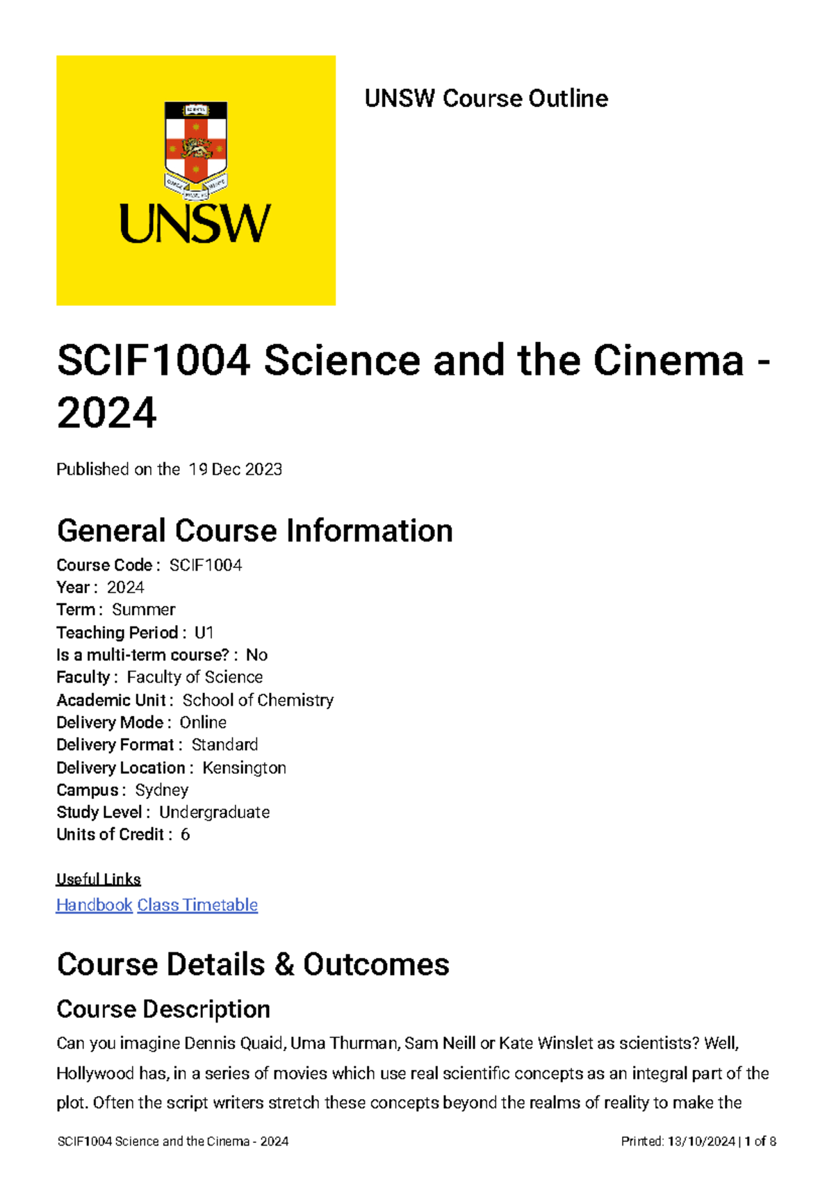 CO SCIF1004 1 2024 Summer U1 Online Standard Kensington - UNSW Course ...
