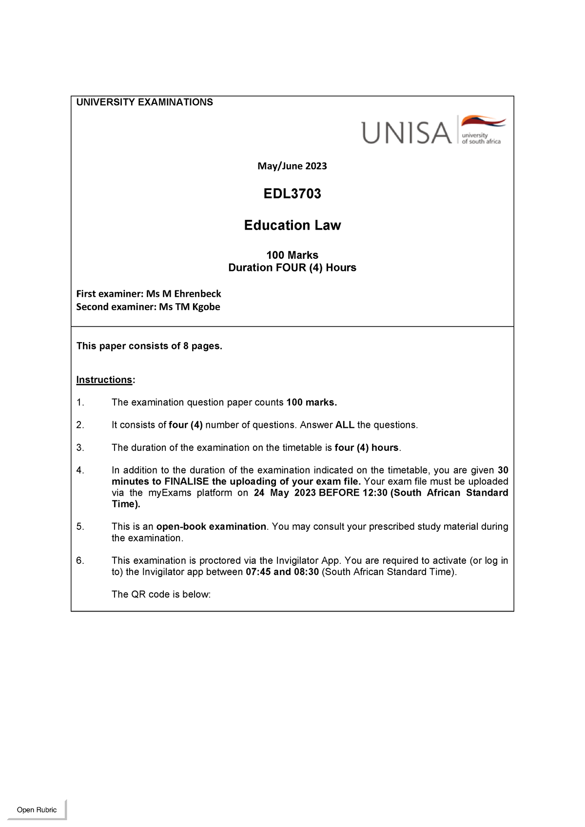 EDL3703-EXAM May June 2023 - UNIVERSITY EXAMINATIONS May/June 2023 EDL ...