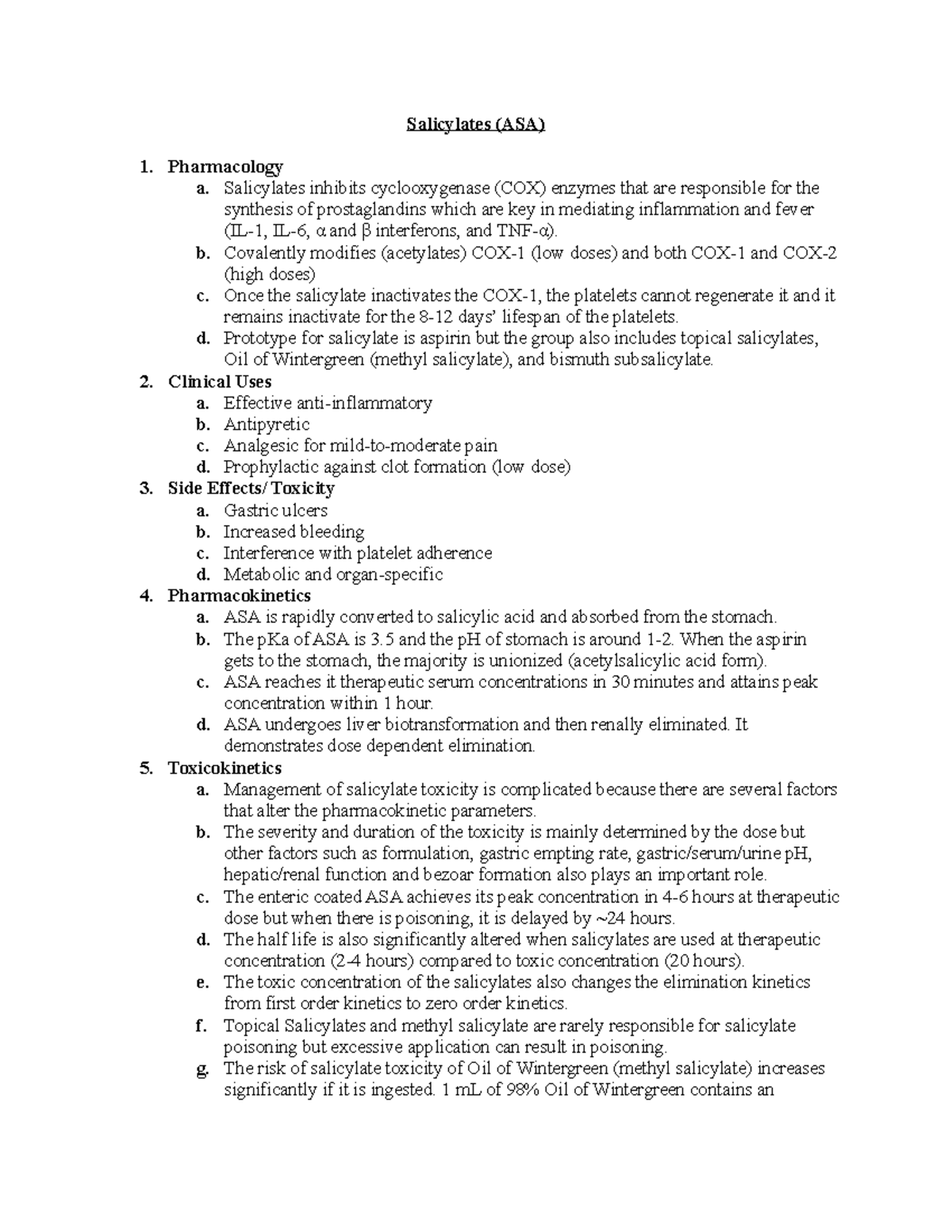 Salicylates Salicylate toxicity and Antidote Salicylates (ASA