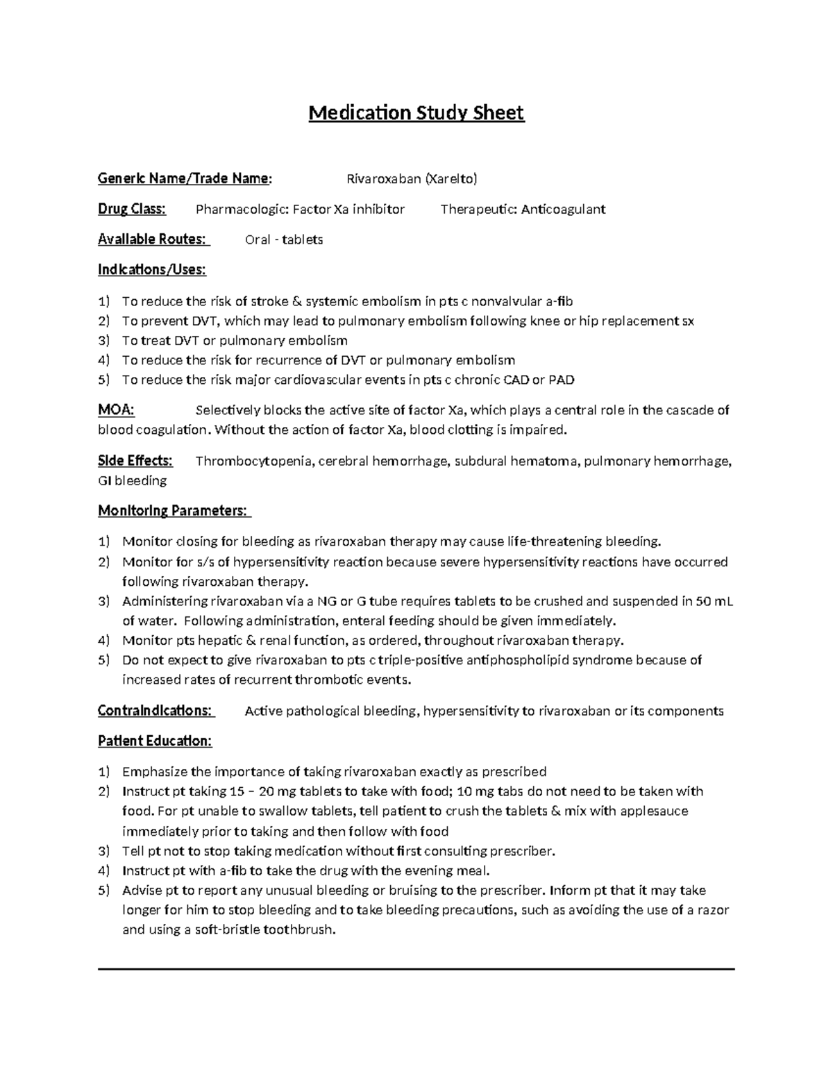 #2 Medication Sheet - Template LPN - Medication Study Sheet Generic ...