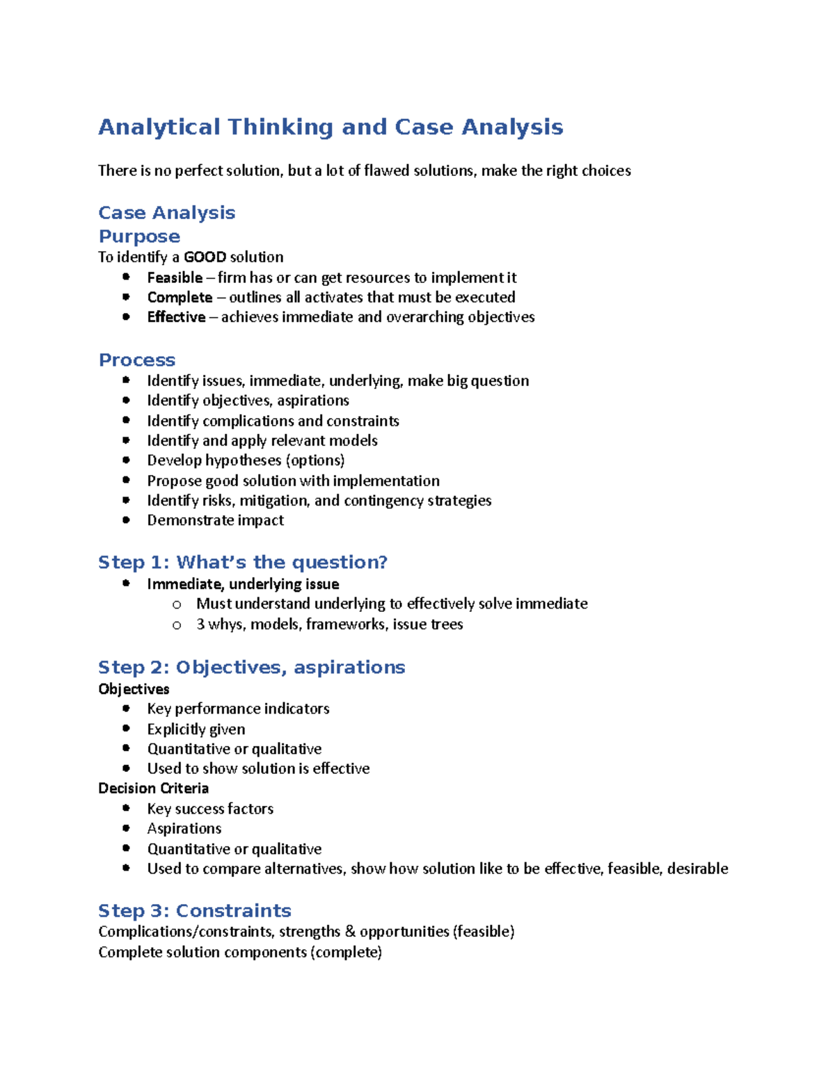Analytical Thinking and Case Analysis - Studocu
