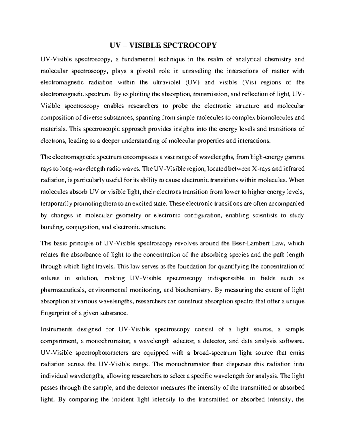 UV Visible Spectroscopy UV VISIBLE SPCTROCOPY UV Visible UV Visible Spectroscopy UV VISIBLE SPCTROCOPY UV Visible