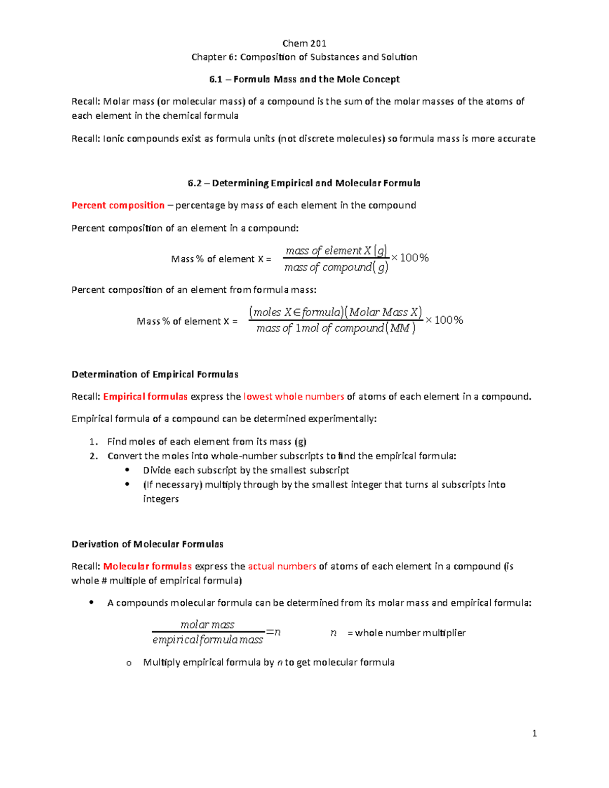 Chapter 6 Notes - Instructor Arun Sridhar - Chem 201 Chapter 6 ...