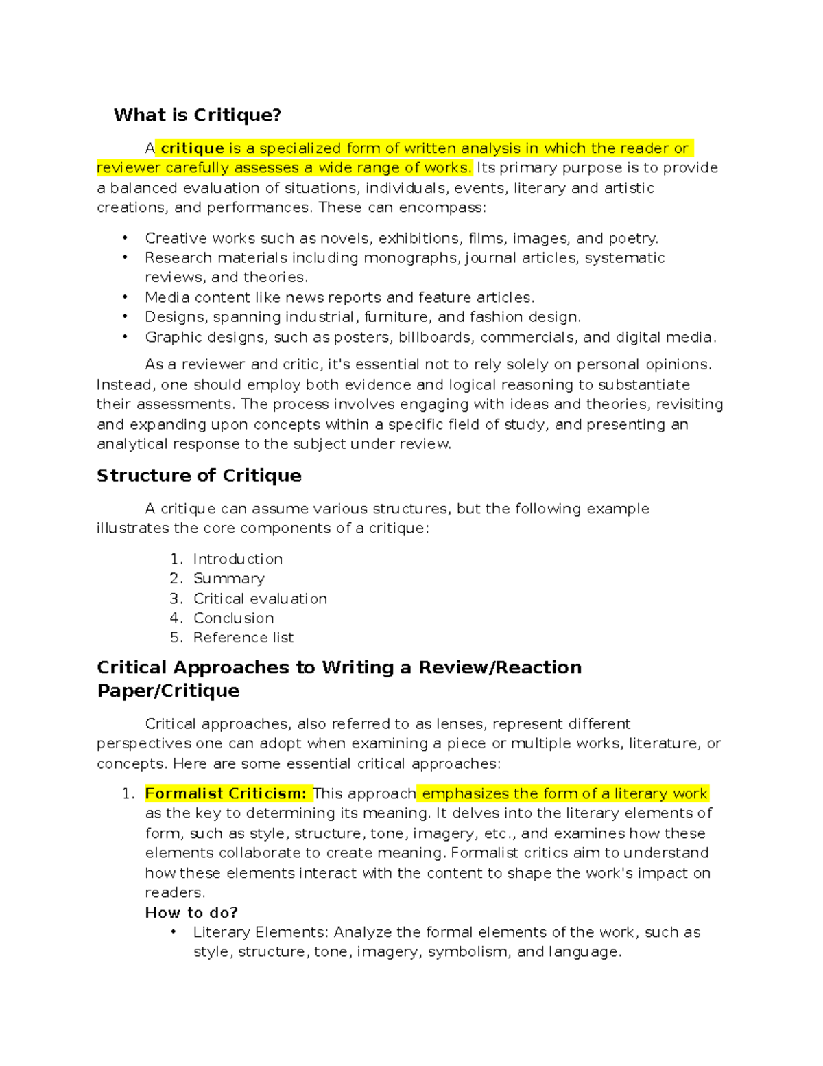 EAPP Reading and Activity Sheets Critiquereview - What is Critique? A ...