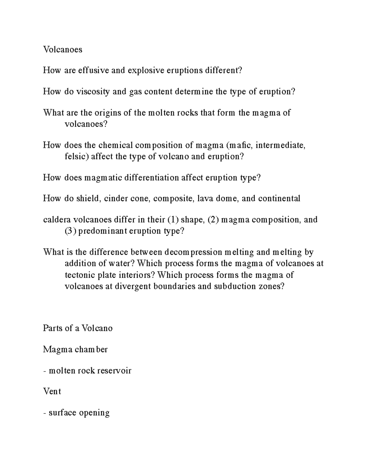 Volcanoes and Magmatic Differentiation - Volcanoes How are effusive and ...