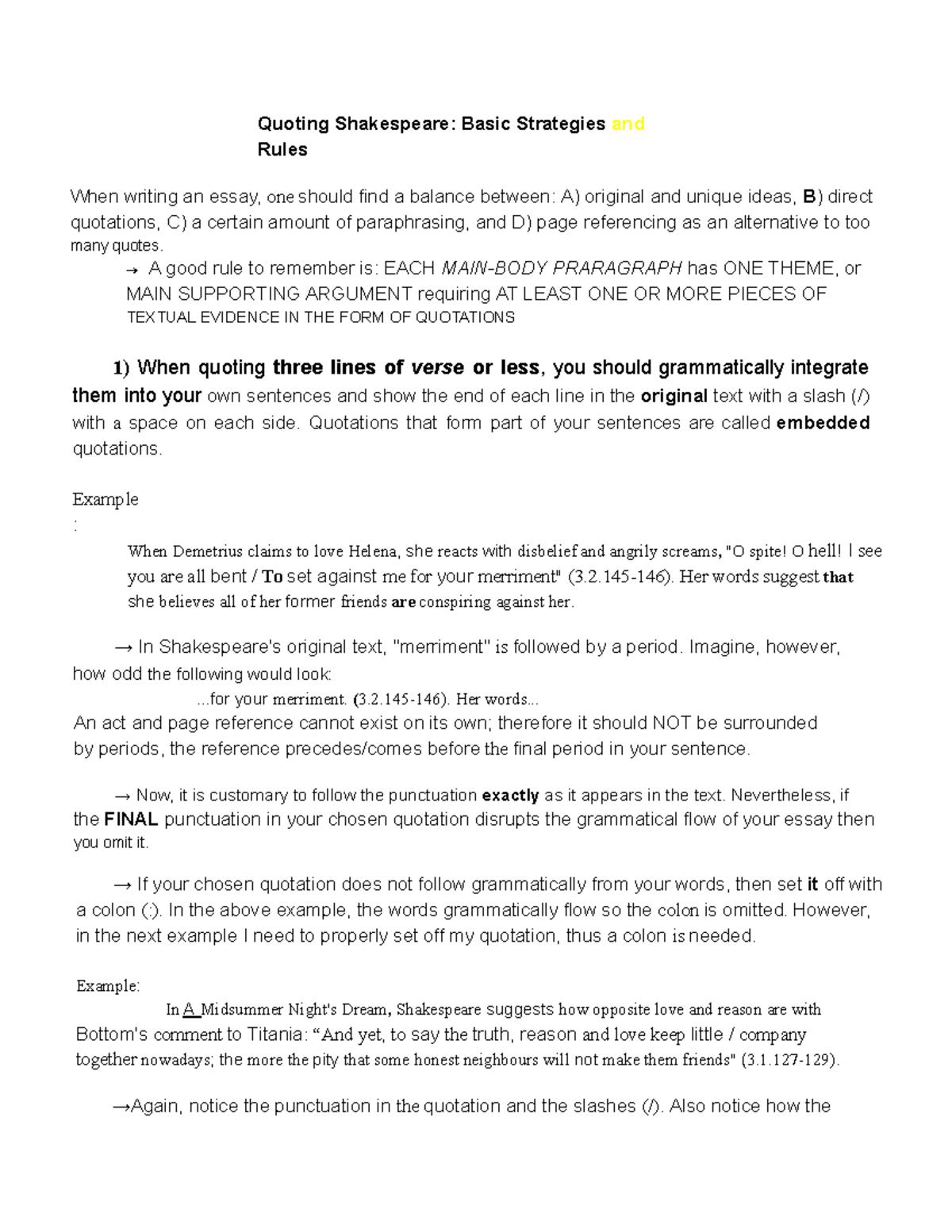 Quoting Shakespeare m,n Quoting Shakespeare Basic Strategies and