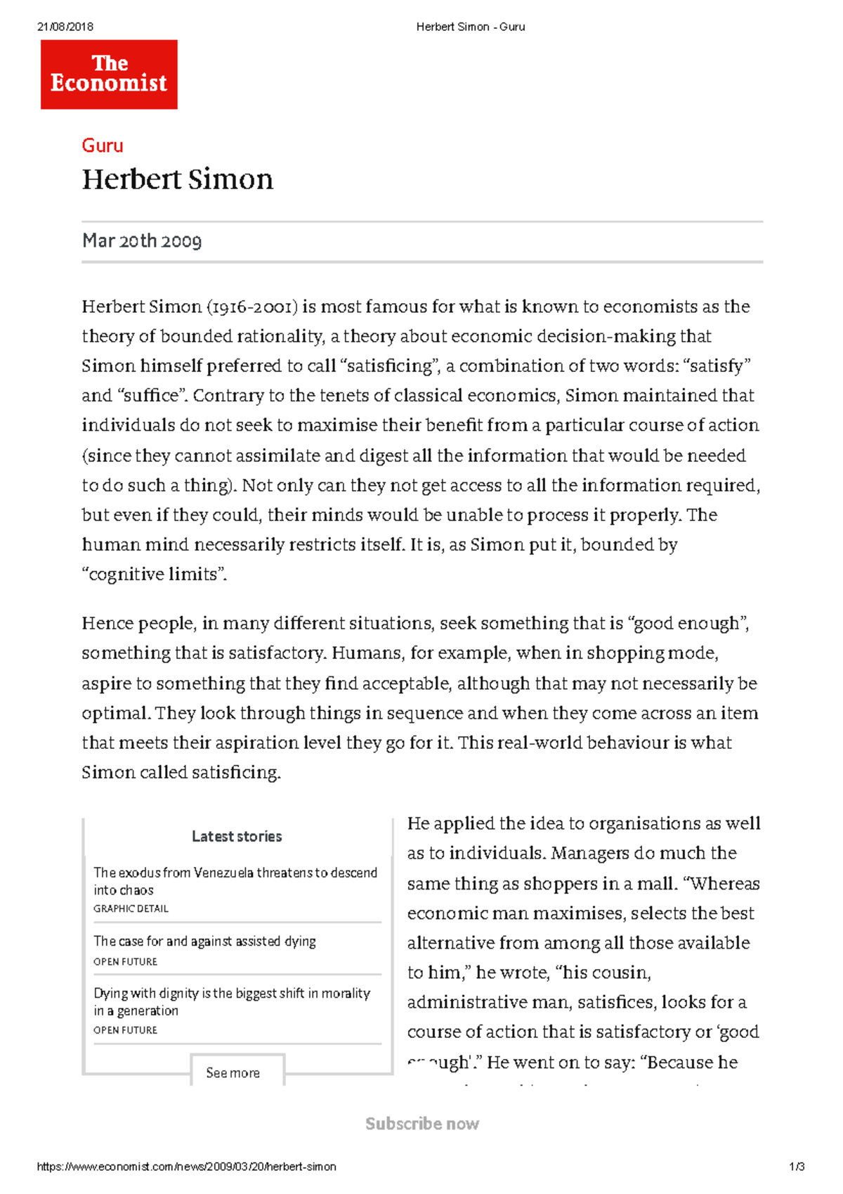 Herbert Simon Guru This is a writeup about the MODERN THINKERS of