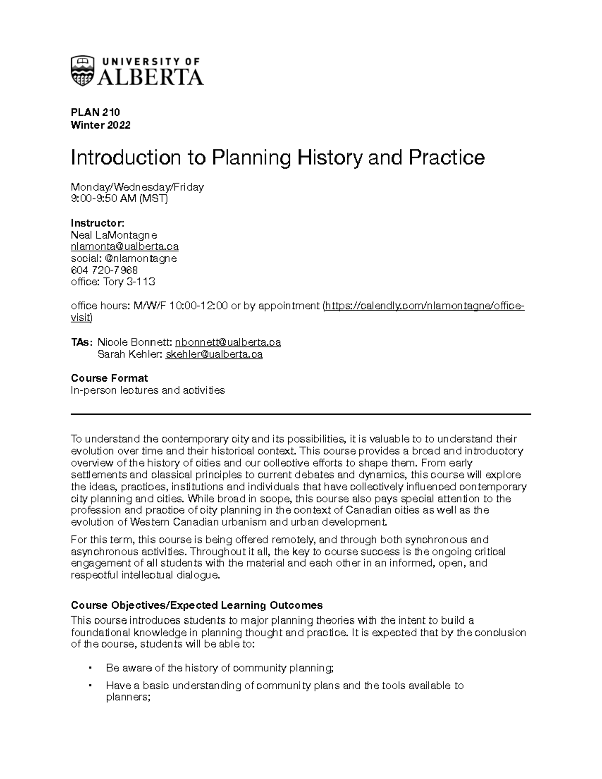 HGP 210 Intro to Planning History and Practice PLAN 210 Winter 2022