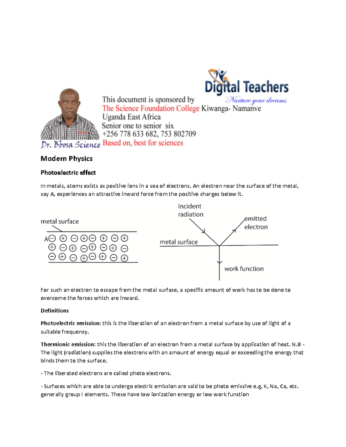Modern physics for a level notes - Modern Physics Photoelectric effect ...