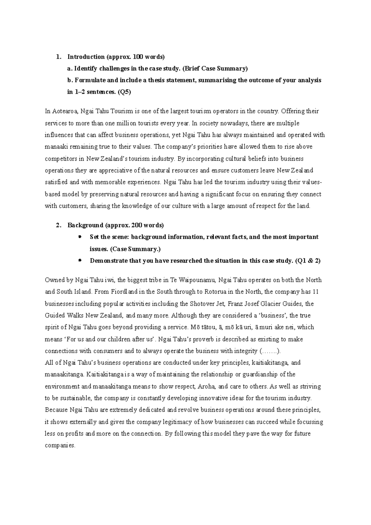 MANT101 Assignment 1 Case Study - 1. Introduction (approx. 100 words) a ...