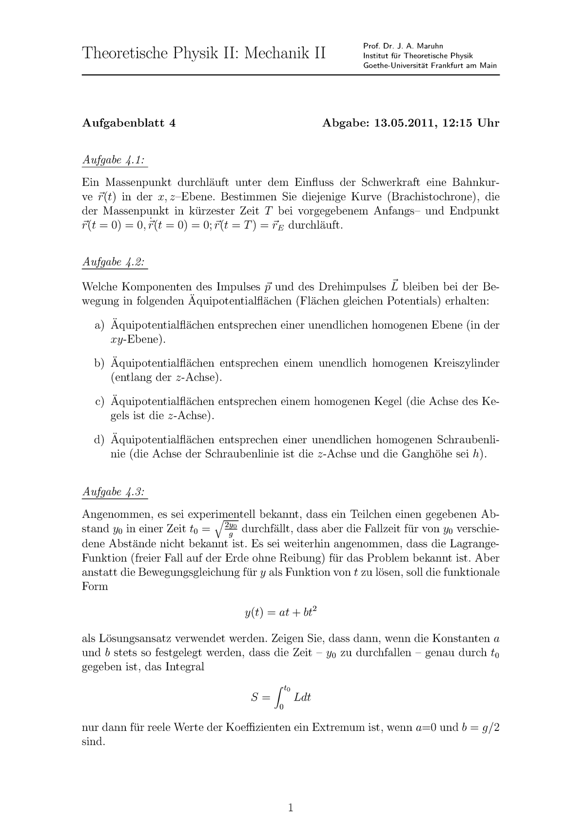 04 Aufgabenblatt - Nr.04 - Theoretische Physik II: Mechanik II ...