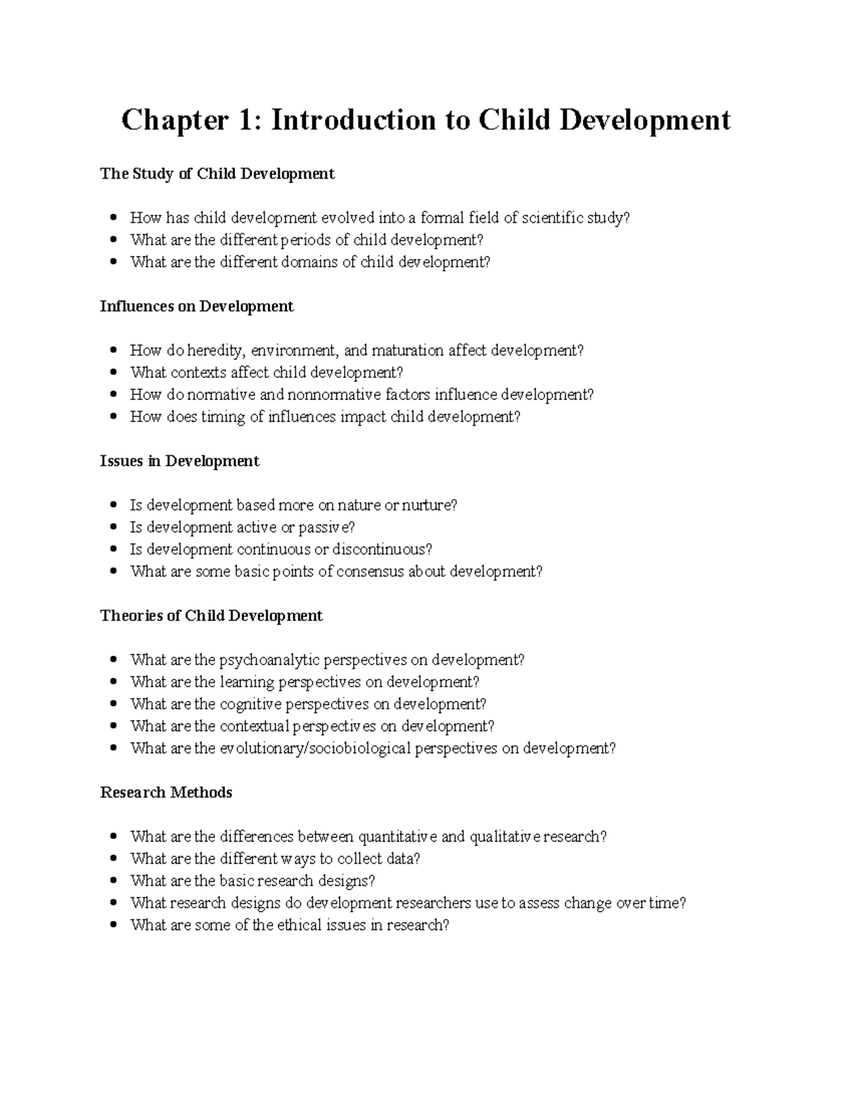 Chapter 1 study ques - Child E3 Ch1 - Chapter 1: Introduction to Child ...