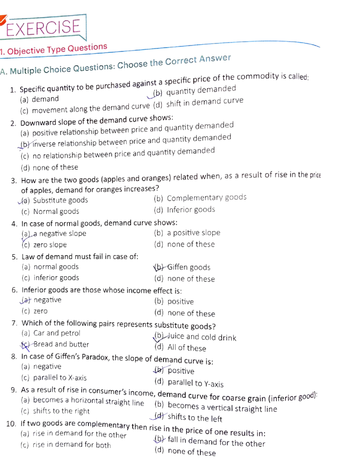 Objective questions of demand - Bachelor of Commerce - Studocu