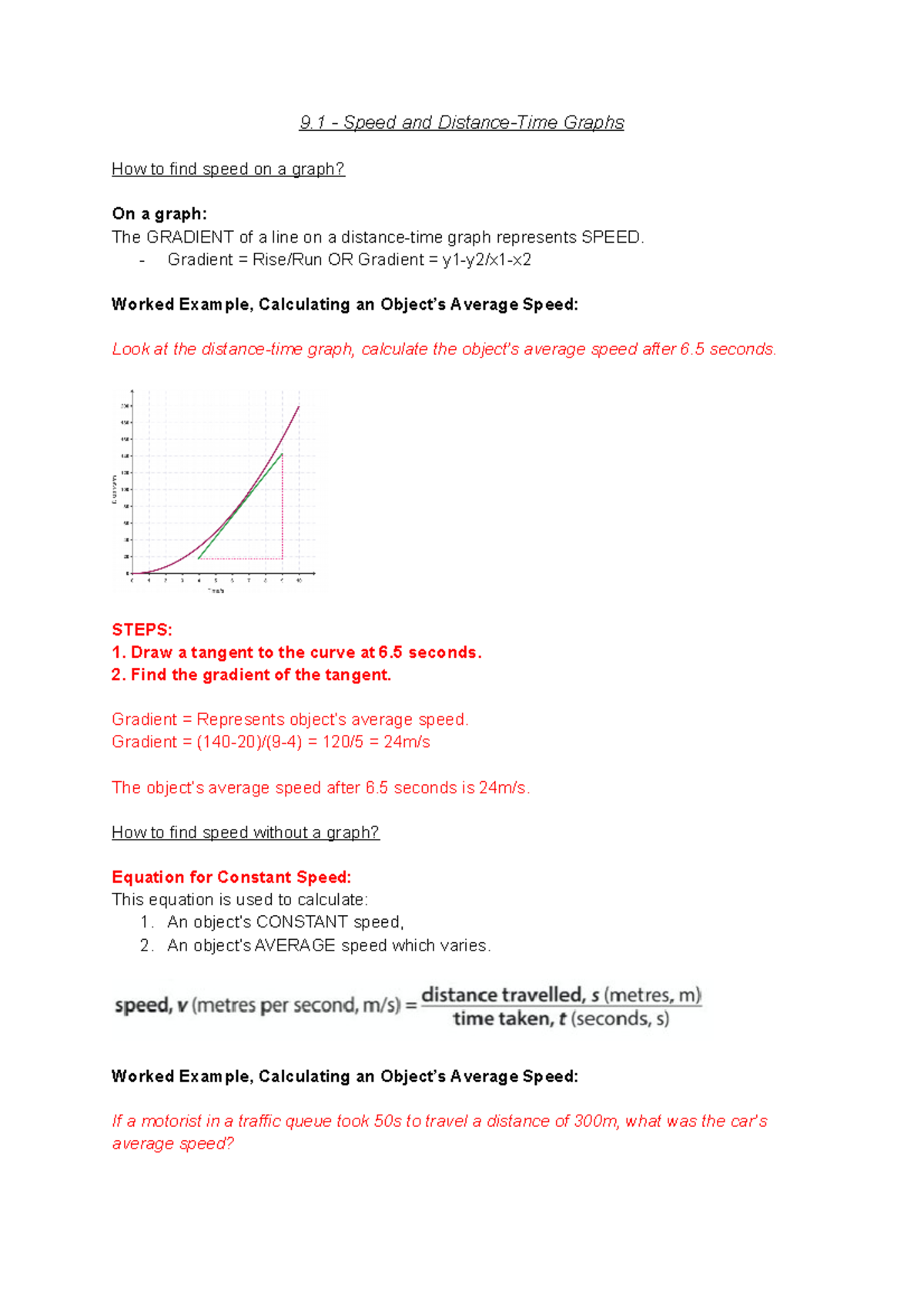 Finding Speed from Distance-Time Graph 