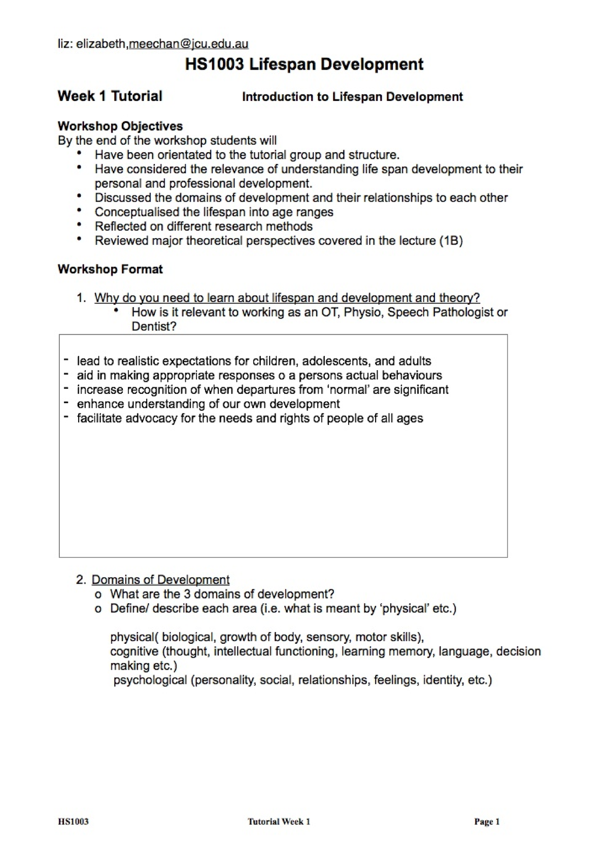 Summary - Notes, Weeks 1-12 - ! HS1003 Lifespan Development ! Week 2 ...