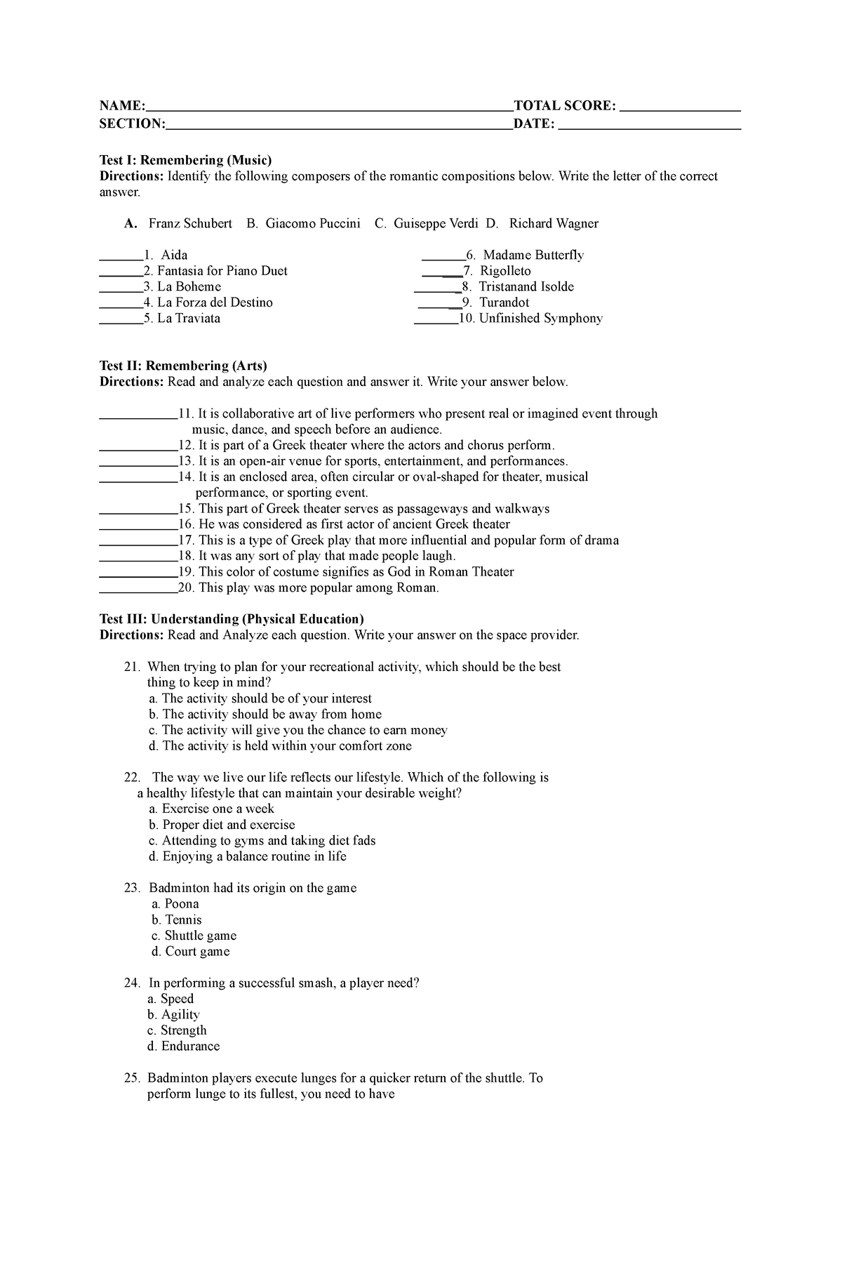 Summative TEST G9 4TH Quarter - NAME: TOTAL SCORE: SECTION: DATE: Test ...